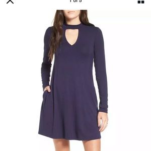 Navy Long Sleeve Socialite Keyhole Dress XS